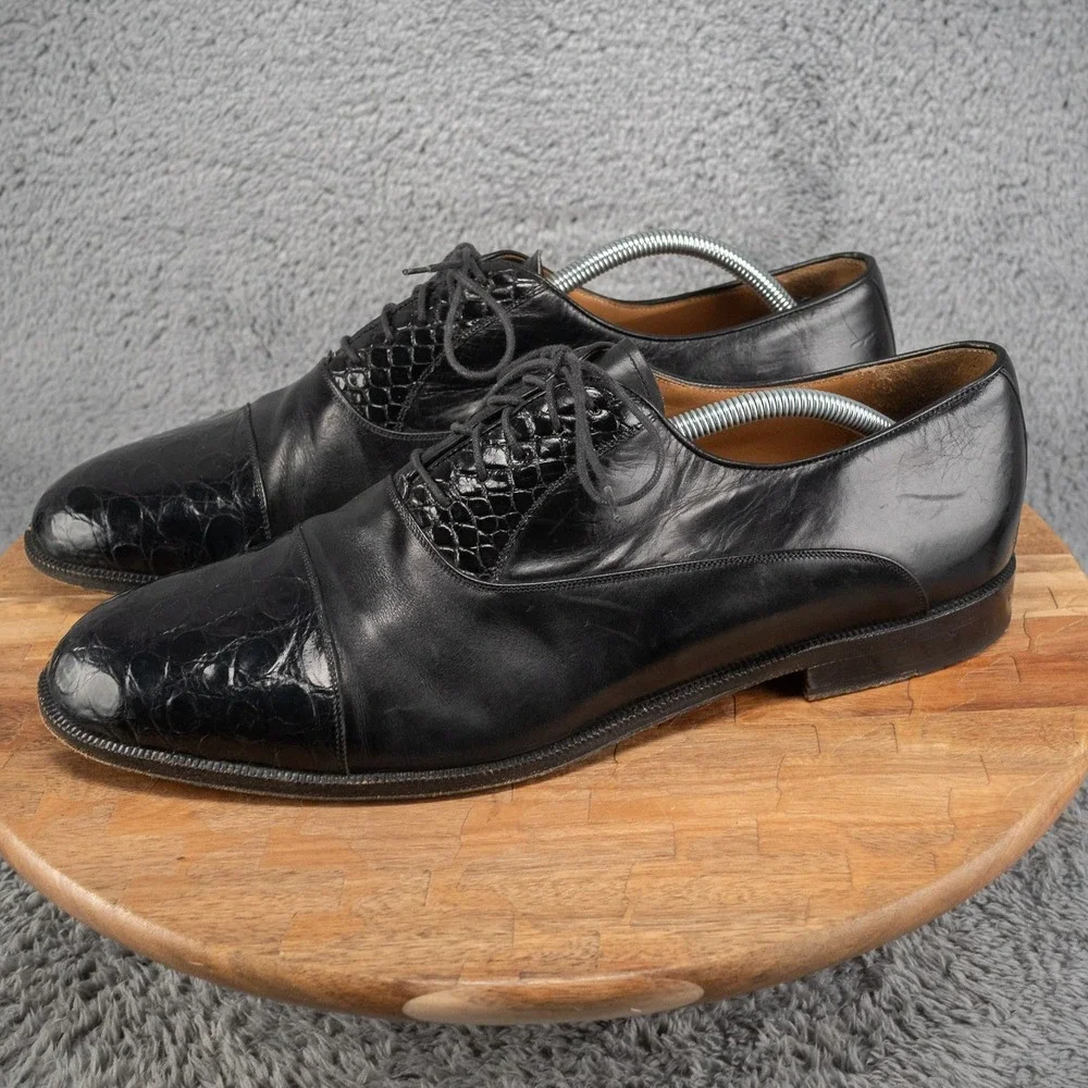 Miguel Angel Mens Black Leather Crocodile Oxford Shoes Size 13 M‎